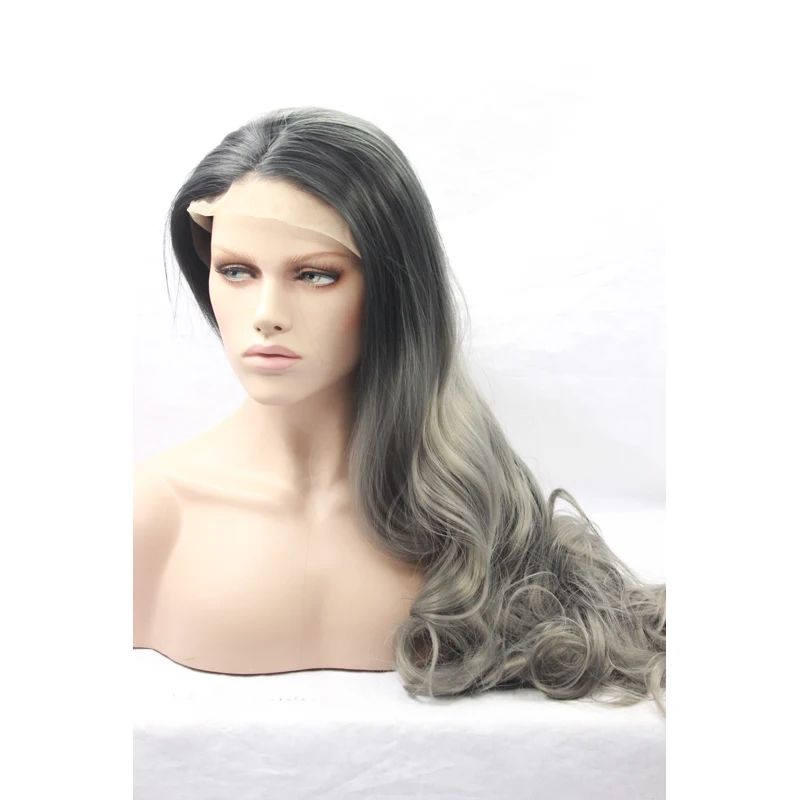 Synthetic Hair Lace Front Ombre Grey Wigs For Black Women Cheap Good
