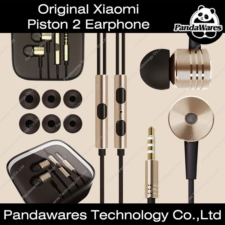 Original Xiaomi Piston 2 Earphone Headphone Headset Gold for Mobile Phone with Mic for Mi4 Mi3 Redmi Note for Samsung for Iphone