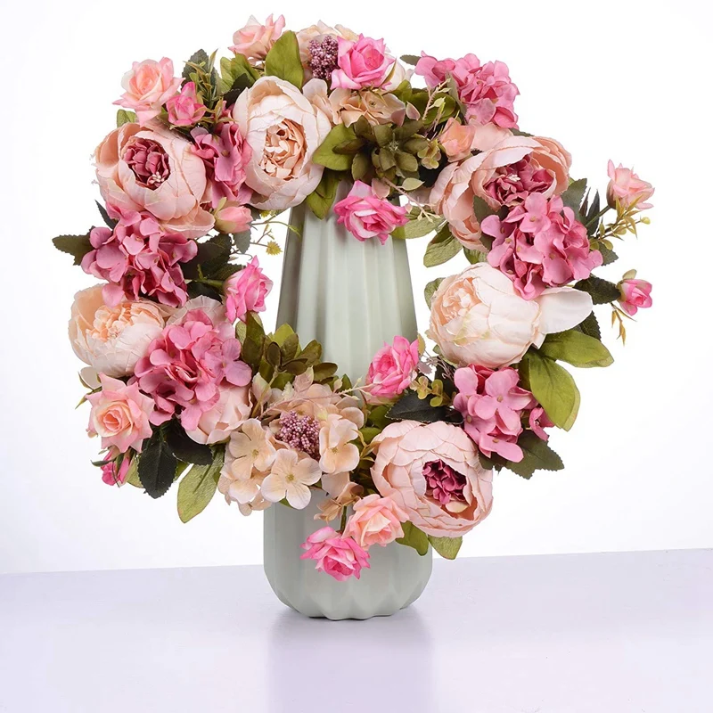 Artificial Flower Wreath Peony Wreath- 16inch Door Wreath Spring Wreath Round Wreath For The Front Door, Wedding, Home Decor