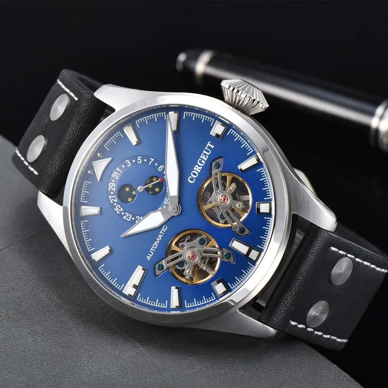 

Corgeut 47mm Men Automatic Watches Top Luxury Brand Self Wind Mechanical date flywheel Luminous Watch Fashion sport Male Clock