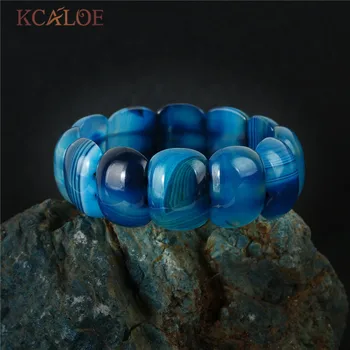 

KCALOE Smooth Blue Onyx Semi-Precious Stones Wrap Bracelet Square Natural Stone Bracelets & Bangles For Women Elasticity Pulsera