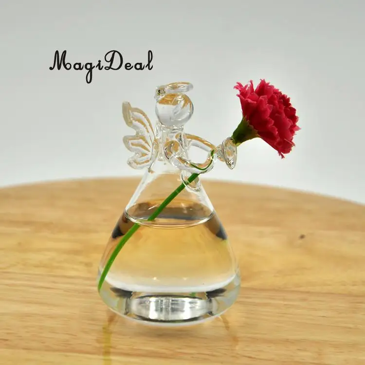 MagiDeal Handmade Angel Clear Glass Wall Hanging Vase Bottle for Plant Flower Bedroom Living Room Office Home Decor Friends Gift