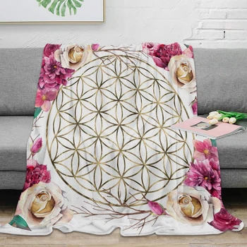 

Flower of Life Rose Garden Gold Throw Blanket Warm Microfiber Blanket Blankets For Beds Home Decor