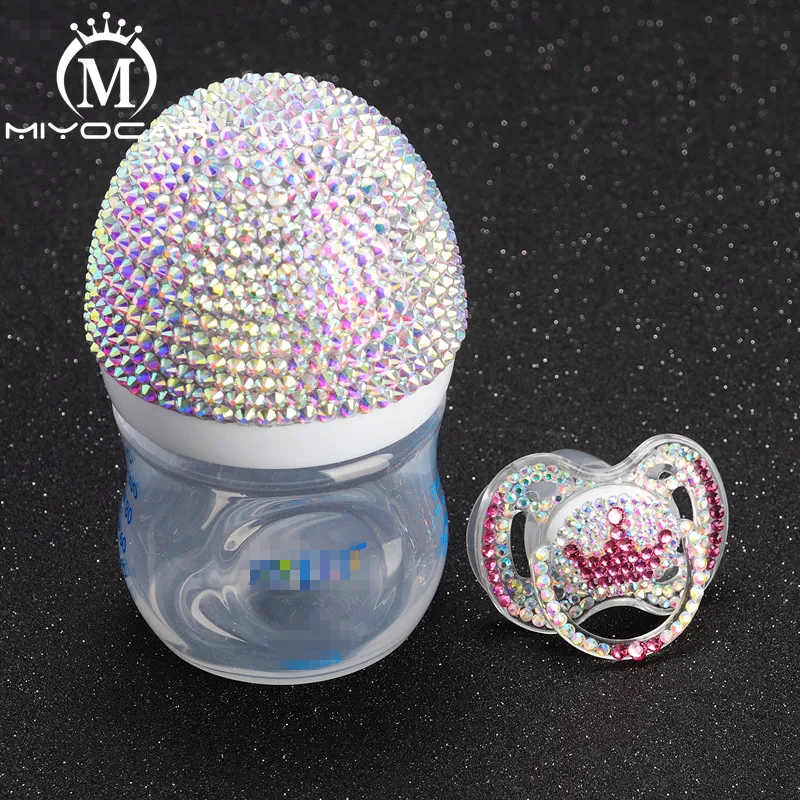 

MIYOCAR Bling Luxurious handmade safe PP Feeding Bottle and bling blue crown pacifier shower gift