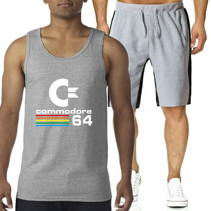 

2019 new summer vest + shorts men's suit Commodore 64 t-shirt C64 SID Amiga retro 8 bit cool design vinyl men's sportswear men's