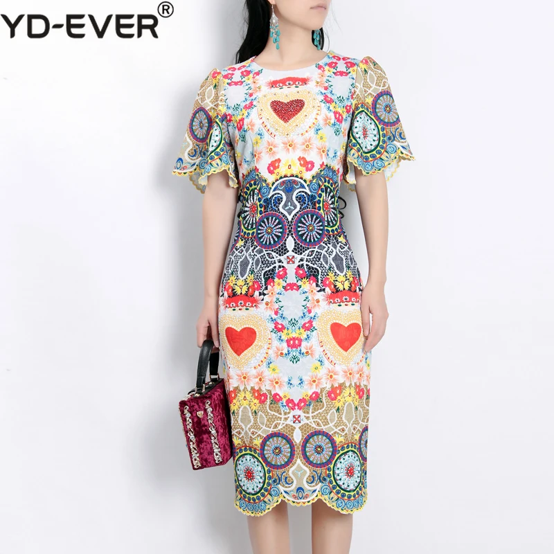 

Runway Designer 2019 Summer Women's Luxurious Crystal Diamonds Flower Print Retro Jacquard Dress Vintage Bodycon Pencil Dresses