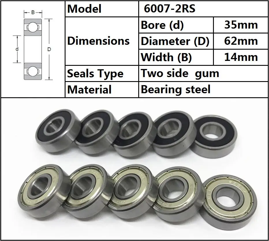 2pcs High Quality 6007 2rs Ball Bearing 35x62x14 Mm Deep Groove Ball Bearing 6007rs 6007 Bearing Bearing Bearing Groovebearing Ball Aliexpress