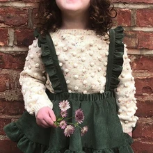 Однотонная бархатная юбка с оборками на подтяжках для маленьких девочек