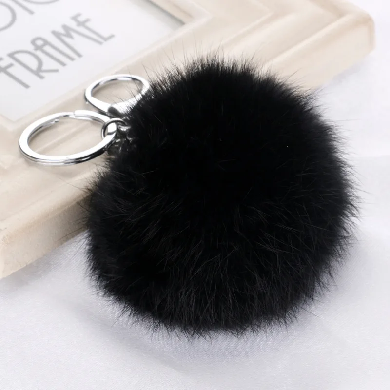 

8cm Cute Fluffy Real Rabbit Fur Ball Pompom Key Chain Ring Fur Pom Pom Keychain Woman Bag Charms Car Pendant Keyring Holder Gift