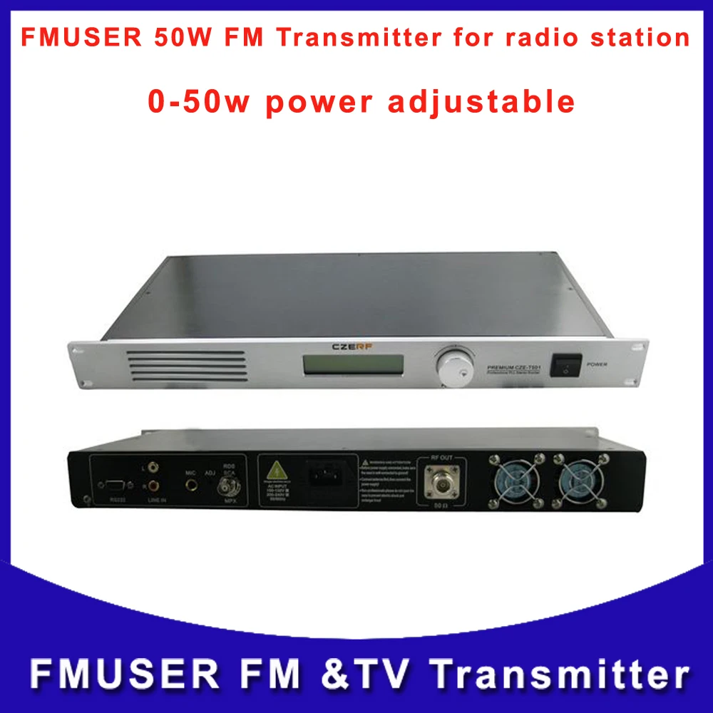 

Fmuser CZH CZERF-T501 50W Transmitter FM for radio station 0-50w power adjustable