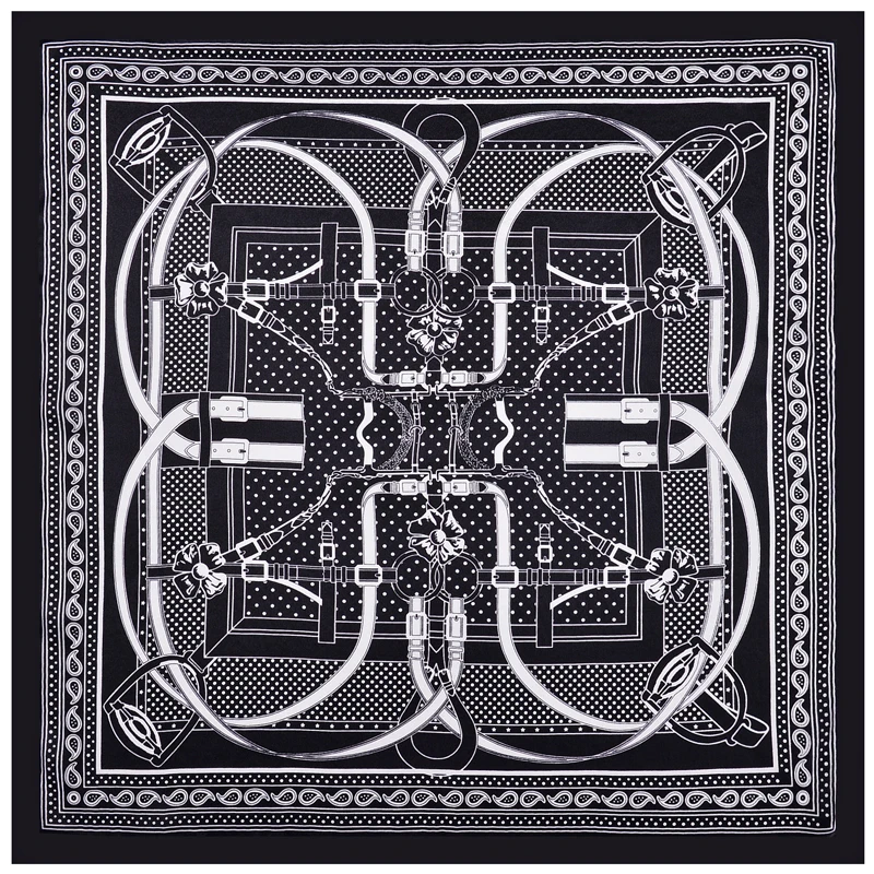  POBING 100% Pure Silk Scarf For Ladies Geometric Designer Square Scarves Small Head Handkerchief Wh