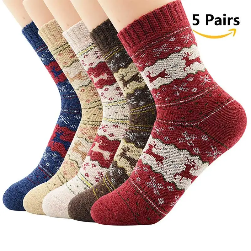 AZUE 5 пар винтажные зимние носки Повседневные Дышащие носки теплые шерстяные носки для мужчин/женщин