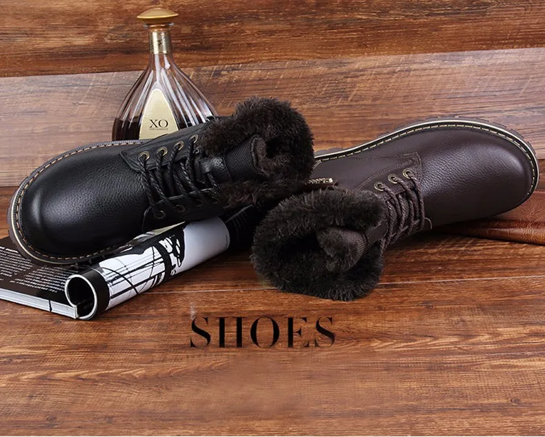 Мужские ботинки из кожи с натуральным лицевым покрытием; очень теплые мужские зимние ботинки размера плюс; теплая Уличная обувь ручной работы; Водонепроницаемая Мужская зимняя обувь
