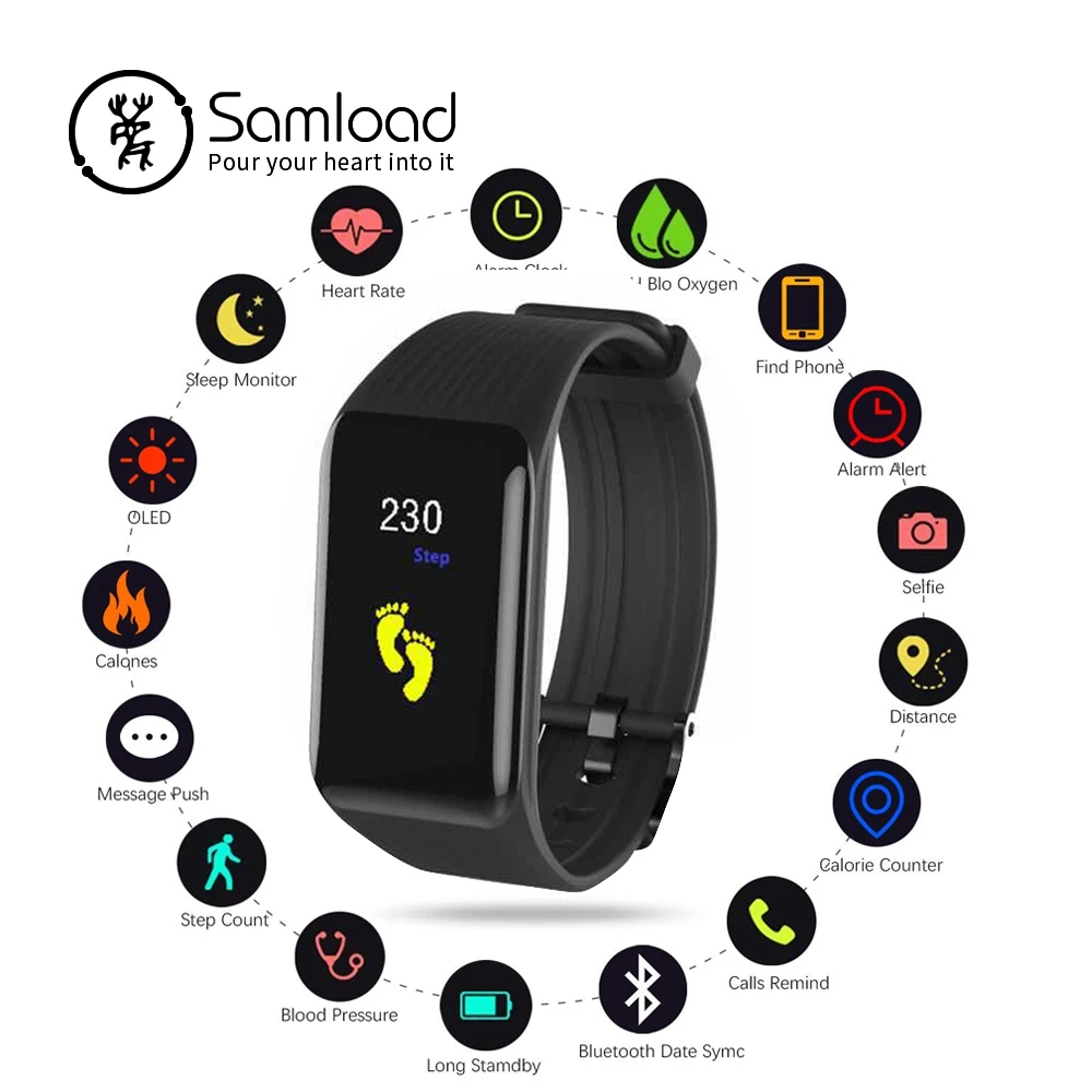 

Samload Smart Fitness Bracelet Real-time Heart Rate Monitor Watch Waterproof SWimming Activity Tracker Smart Wristband PK miband