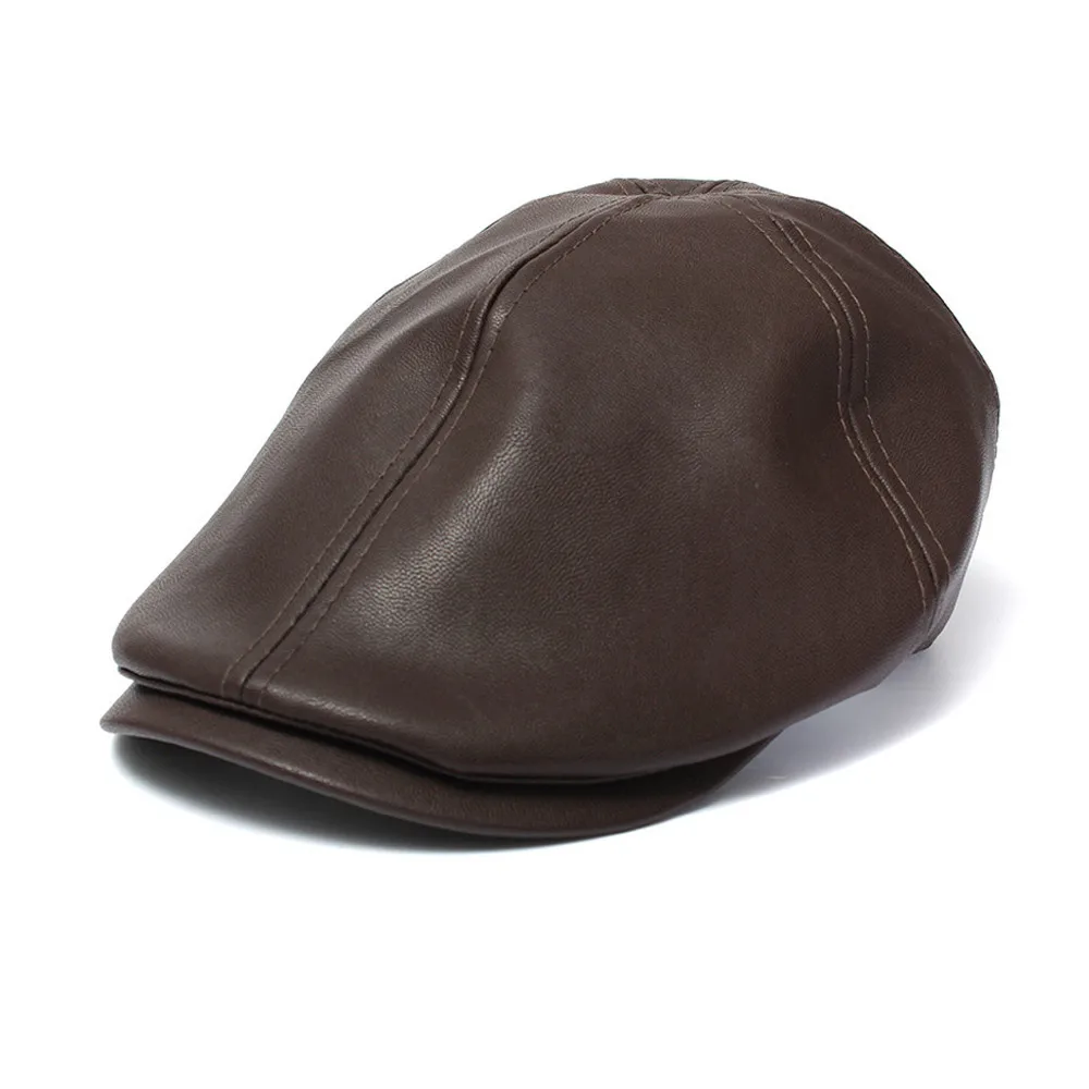 Мужской женский классический винтажный кожаный берет остроконечная Кепка шляпа Newsboy Повседневная для вождения солнцезащитный крем - Цвет: Коричневый