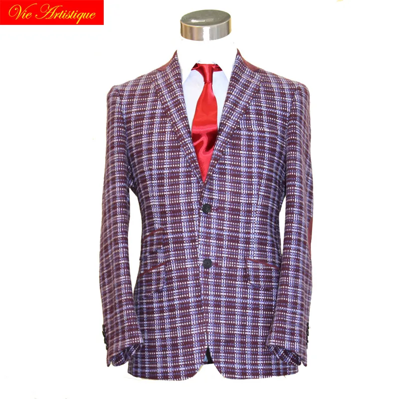 

custom tailor made Men's bespoke suits business formal wedding ware bespoke 1 piece Jacket coat purple plaid wool slim fit