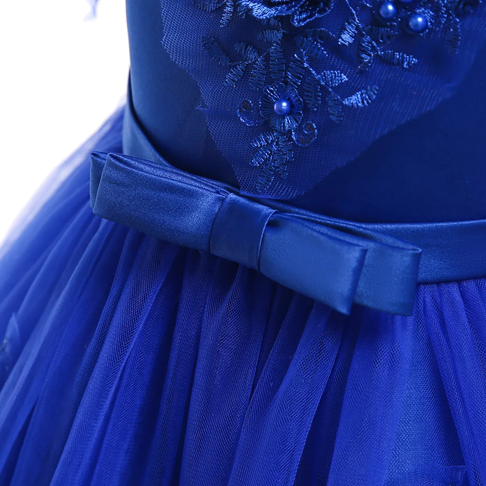 Детское свадебное платье с цветочным узором для девочек от 3 до 10 лет Элегантное нарядное торжественное платье принцессы кружевное платье без рукавов с жемчугом