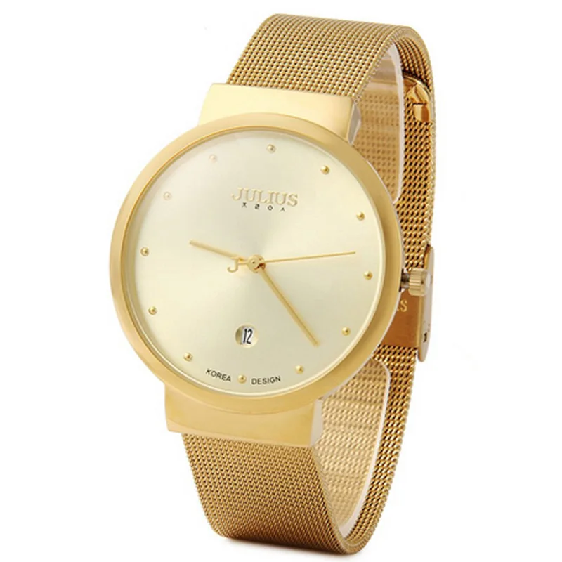 JULIUS JA 426M Men s Silver Gold Brown Black Mesh Stainless Steel Quartz Analog Diamante Dial