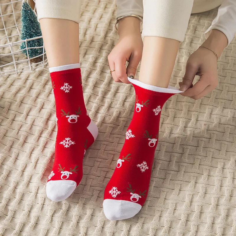 2019New осень зима год Санта Клаус Рождество с изображением снежного лося подарок длинные носки хлопковые носки мужские женские новогодние красные носки