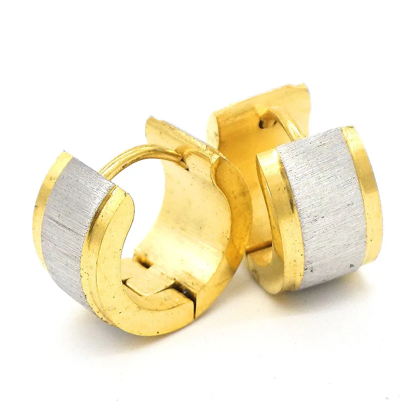 E007A AMUMIU Elegant Stainless Steel Hoop Earrings For Women Cubic Zircon Frosting Surface Gold Silver Party Jewelry E003-E008 - Окраска металла: E007A