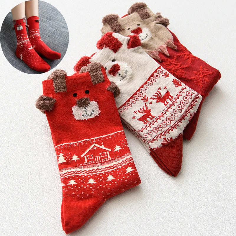 

New 2018 Women Sock Winter Warm Christmas Gifts Stereo Socks Soft Cotton Cute Santa Claus Deer Socks Xmas Christmas Socks Cute