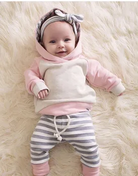 

Autumn Winter Newborn Baby Boys Girls Clothes Long Sleeve Hooded Tops Striped Pants Leggings Outfits Kid Girls Boys Clothing