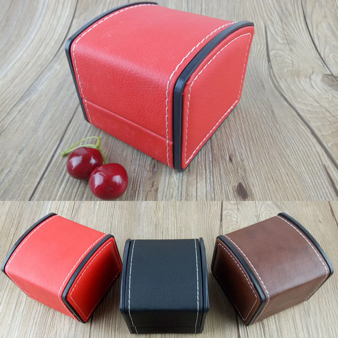 

3 Colors Organizer Case Gift PU Leather Curved Watch Box Watch Box Leather Jewelry Wrist Watches Holder Display Storage Box