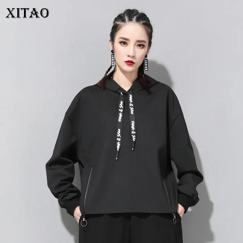 

[XITAO] 2019 New Arrival Spring Summer Fashion Europe Casual Women Full Sleeve Solid Color Pullovers Hooded Hoodies WBB2899