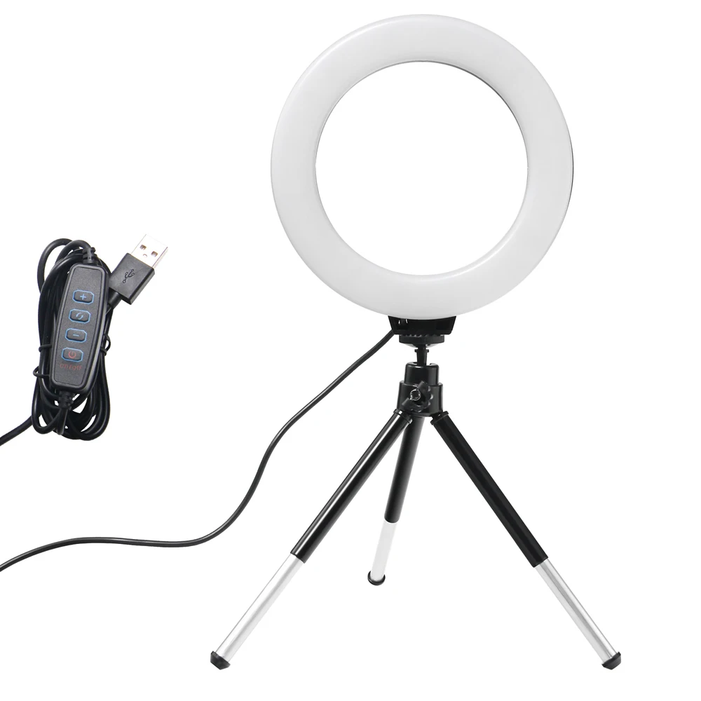 

6inch Mini LED Desktop Ring Light Stepless Dimming With Tripod Stand USB Plug For YouTube Video Live Photo Photography Studio