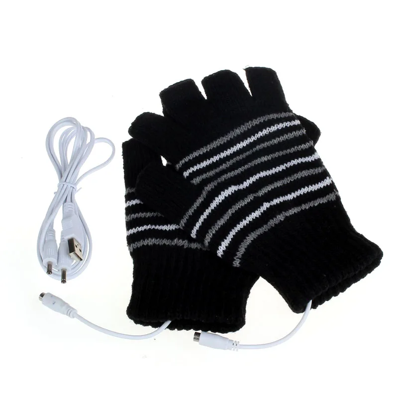 

Creative 5V USB Powered Heating Heated Gloves Women Hand Warmer Winter Knitting Wool Mitten Fingerless Gloves Gants Femme