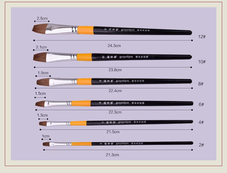 6 шт./компл. колонковая кисть с плоским козырьком, картин, выполненных акриловыми красками художник масляная акварельная картина Краски щетка ручка строки товары для рукоделия