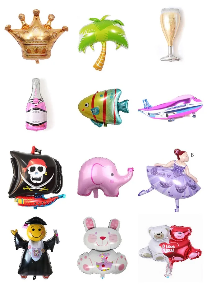 1pc Aluminium Foil Balloons Crown Bear Fish Tree Plane Ballet Girl Shape Balloon Wedding Birthday Theme Party Decorations