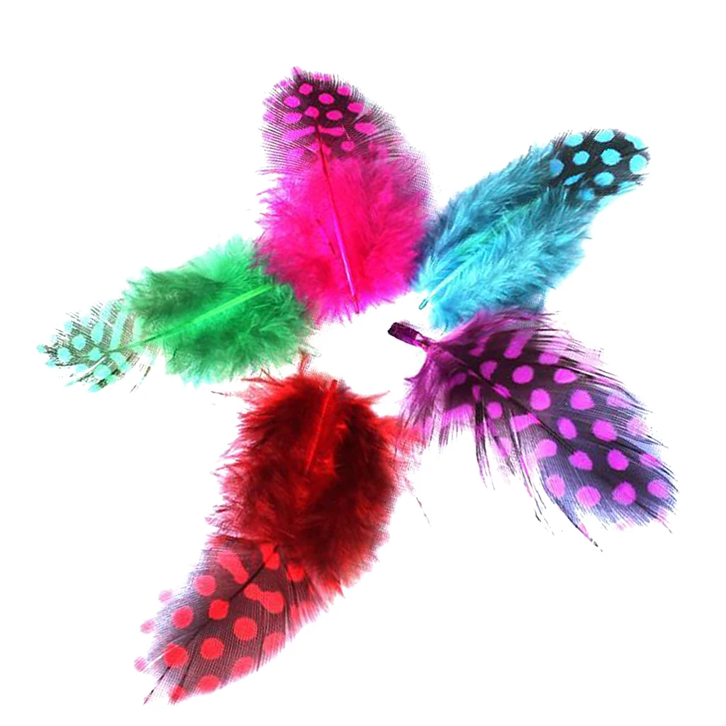 2X 50pcs Colorful Spotted Pretty Guinea Hen Loose Feathers 2.5 -10cm Craft DIY 