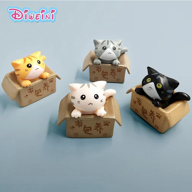 

Kawaii Cat Inside Box Cartoon Animal Mini Model Toys Figurine Home Decoration Miniature Moss Landscape Ornament PVC Craft