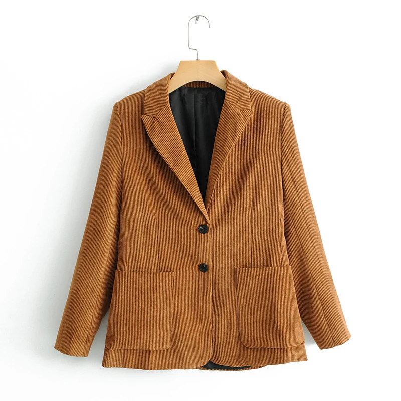 YNZZU Vintage Single Breasted Corduroy Blazer Women 2019 Spring Elegant Women Blazers and Jackets Loose blazer feminino YO763