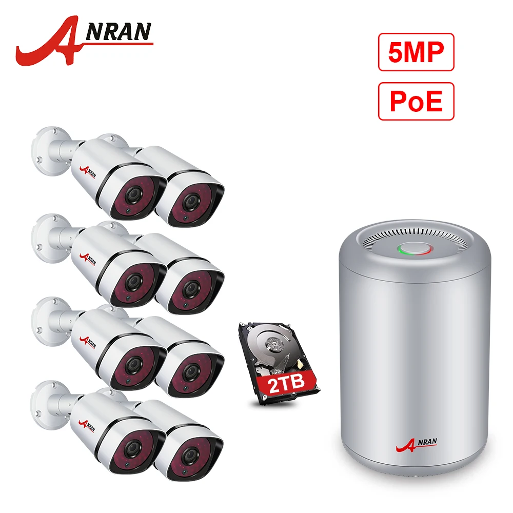 

ANRAN 5MP HD POE H.265 8CH NVR Kit CCTV Camera System Outdoor NightVision Email Alert Video Surveillance System Build in 2TB HDD