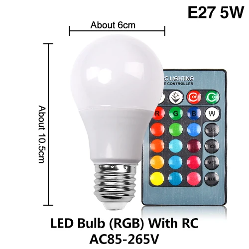 E27 E14 RGB светодиодный светильник 3 Вт 5 Вт 10 Вт цветной магический Точечный светильник с дистанционным управлением с регулируемой яркостью 24key светодиодный ночник 220В 220В праздничный бар - Испускаемый цвет: E27 5W With RC