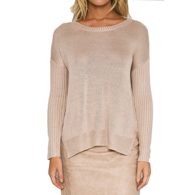 HYH HAOYIHUI Spring New Fashion Sweater Women Vintage Cross Back O-Neck Solid Slim Pullover Female Elegant Brief Knitted Tops