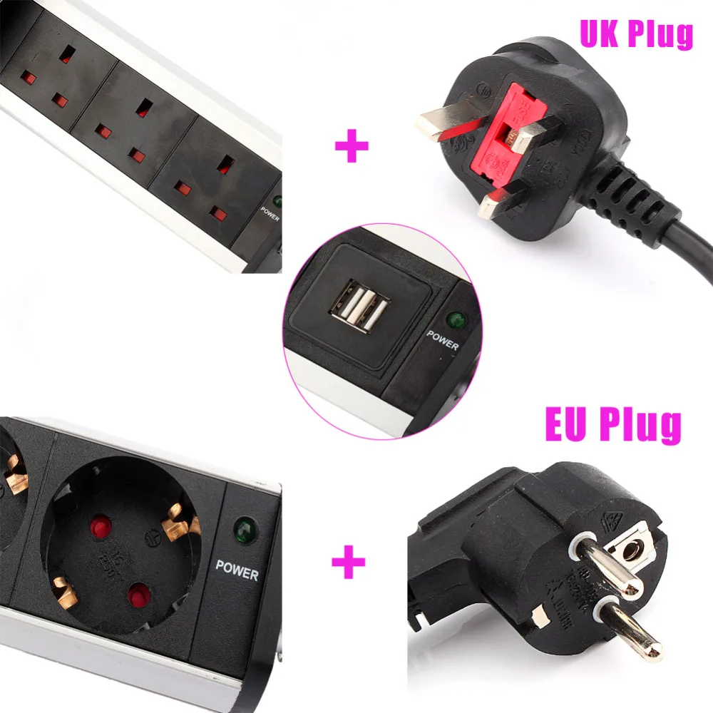 

EU UK Plug Black Pop Up Power Point 3 Socket without/with 2 USB Charger Home Office Desk Kitchen Socket Retractable Socket Strip