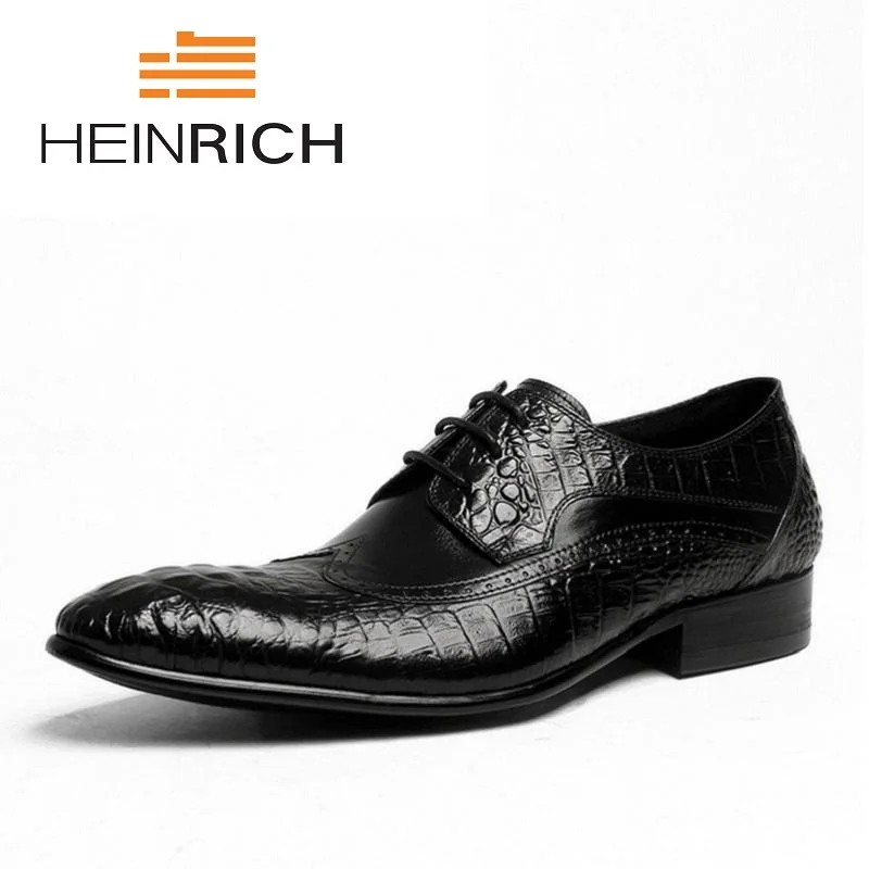 

HEINRICH Spring/Autumn Red/Black Crocodile Pattern Men's Genuine Leather Men Shoes Pointed Toe Brogue Men Shoes Scarpa Uomo