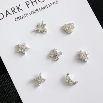 

Real 925 Sterling Silver Bee Pentagram Heart Shaped Moon Cross Stud Earrings Single Earring Fine Jewelry WDE053