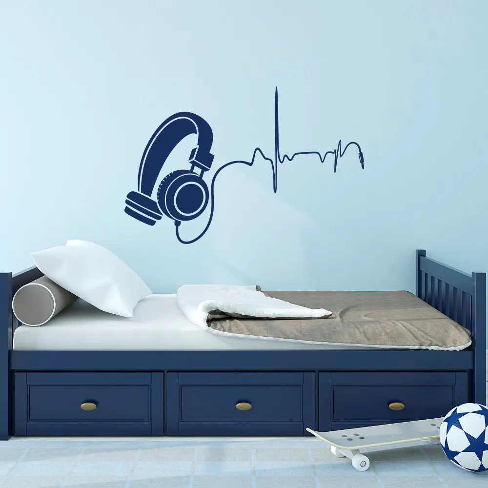 Music Wall Decal DJ Headphone Audio Music Pulse Removable Vinyl Wall