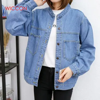 

2020 Basic Coat Female Spring Autumn Jeans Denim Jacket Women Long Loose Jean Jackets Large Sizes Boyfriend College Outwear