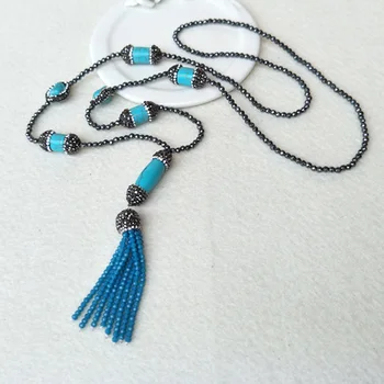 

5 Strands Natural Gem Stone Bead Pave Crystal Rhinestone Necklace,with hematite Beaded Druzy tassel charm Jewelry Necklace NK82