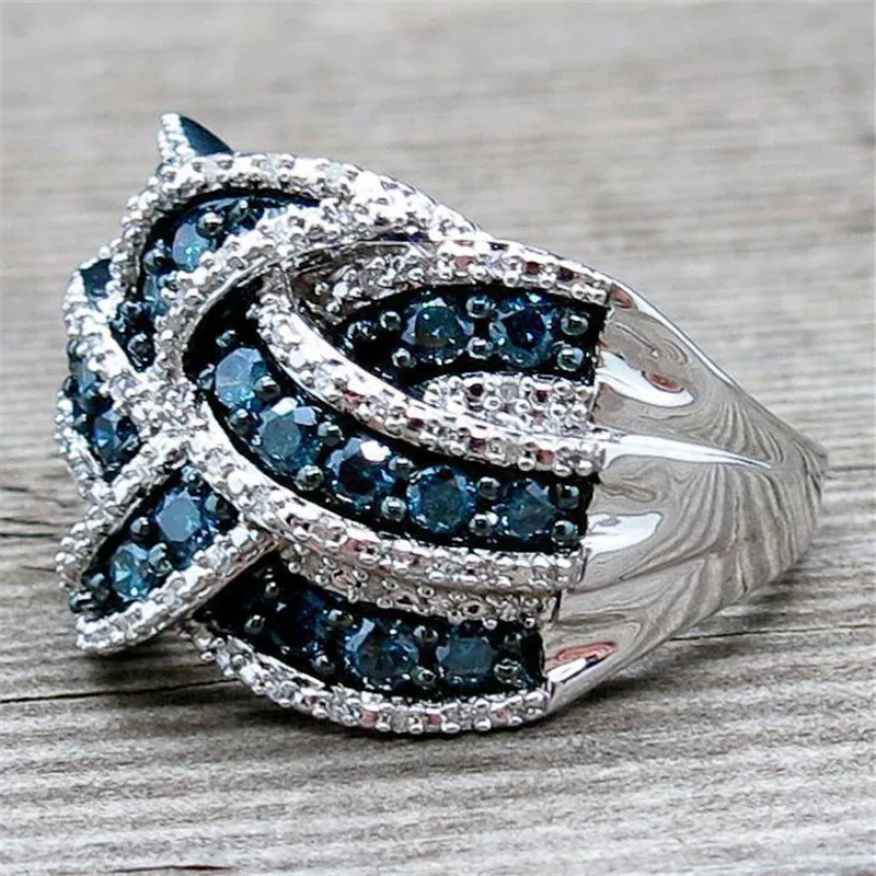 Большие обручальные кольца для женщин с голубыми кристаллами, романтическое кольцо Bague Femme, серебряное кольцо, Женские Ювелирные изделия, Прямая поставка