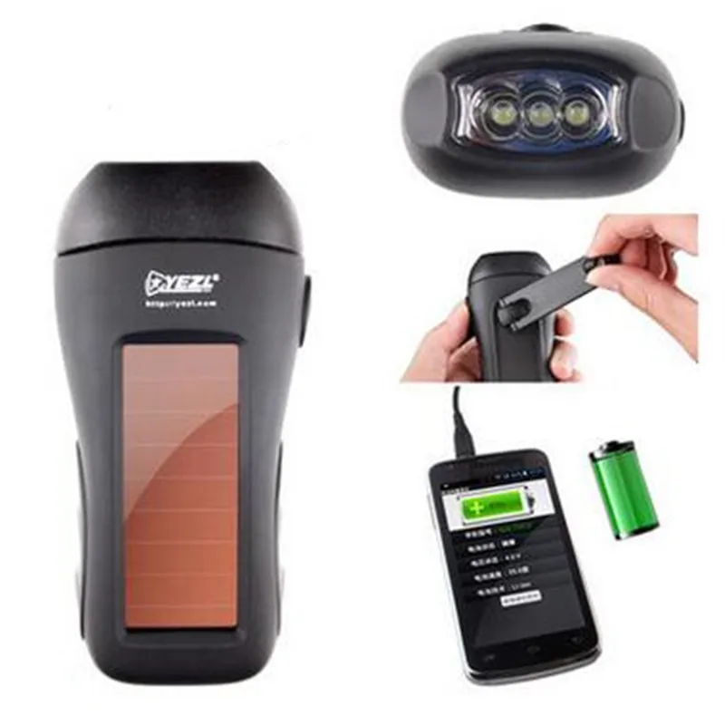 Multi-function powerful 3 LED flashlight solar Hand power generation lanternas led with USB line for camping supplies