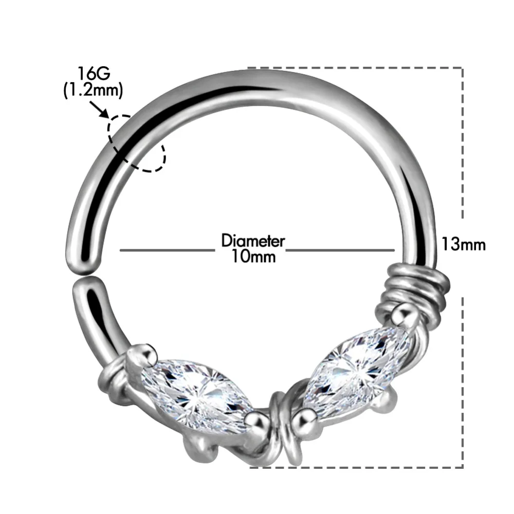 Пирсинг в стиле панк кольцо ухо в обруче нержавеющая сталь CZ лепесток 16 г Daith Helix кольцо Нос кольцо в пирсинг 1 шт