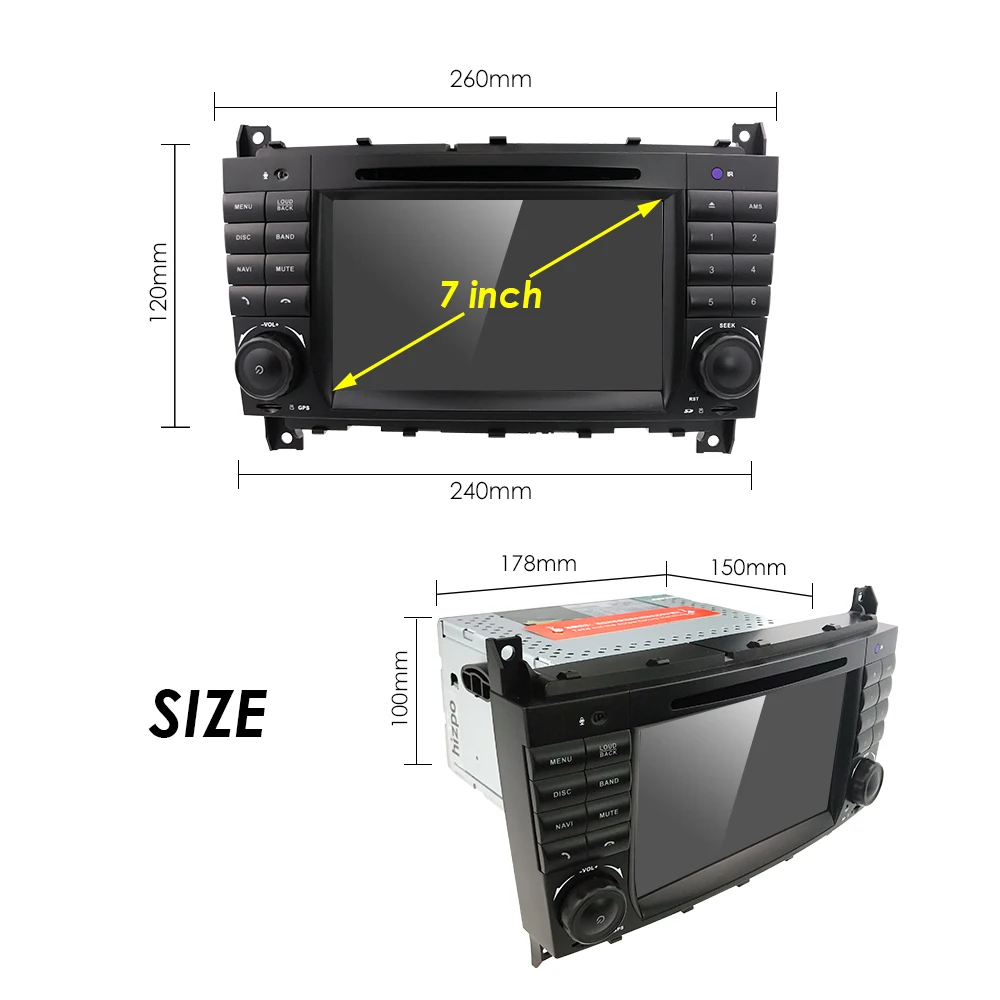Excellent 2G RAM 16G ROM Android 9.0 7" Car DVD GPS For Mercedes/Benz W203 W209 W219 A-Class A160 C-Class C180 C200 CLK200 dab Free Camera 30