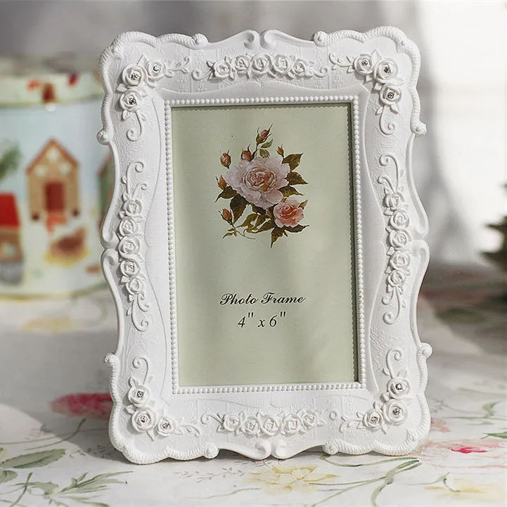Vente 1 pièce Européenne Blanc Rose Cadre Photo Créative Cadre Photo avec Diamant 6 7 8 10 pouce décoratifs pour la maison Cadre Photo