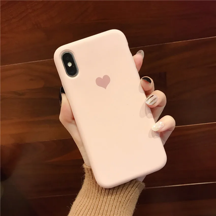 Карамельный цвет для iPhone 7 Чехол Love для iPhone 6 6s 7 8 11 Pro Plus X XS XR Xs Max силиконовый чехол для телефона мягкий ТПУ задняя крышка - Цвет: Розовый